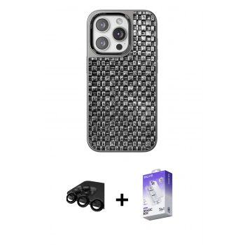 MARSİLYAN™- iPhone 15 Pro Kılıf Siluet Form Serisi - Siyah Bilvis 5in1 3D Magic Cam Ekran Koruyucu + Raze Metal Kamera Lens - SH