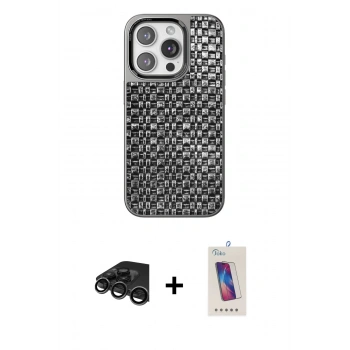 MARSİLYAN™- iPhone 15 Pro Kılıf Siluet Form Serisi - Siyah Joko 5D Cam + Raze Metal Kamera Lens - TMGI