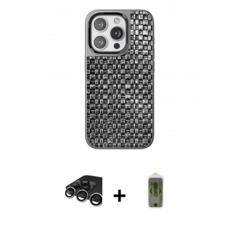 MARSİLYAN™- iPhone 15 Pro Kılıf Siluet Form Serisi - Siyah Joko Magic 5D Hayalet Cam + Raze Metal Kamera Lens - GS