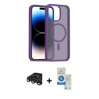 MARSİLYAN™- iPhone 15 Pro Kılıf Siluet Minimal Prime - Şeffaf Royal Nano Ekran Koruyucu + Raze Metal Kamera Lens - LT