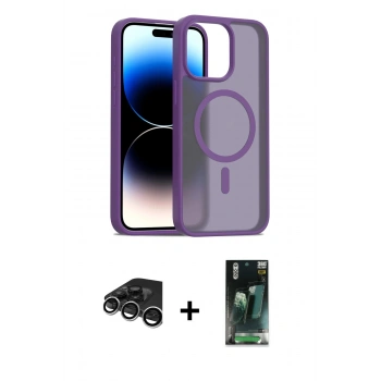 MARSİLYAN™- iPhone 15 Pro Kılıf Siluet Minimal Prime - Siyah 360 Mat Full Body Arka Koruyucu + Raze Metal Kamera Lens - GS