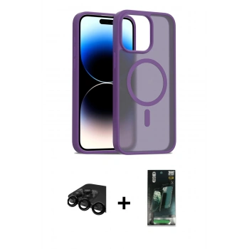 MARSİLYAN™- iPhone 15 Pro Kılıf Siluet Minimal Prime - Siyah 360 Mat Full Body Arka Koruyucu + Raze Metal Kamera Lens - SH