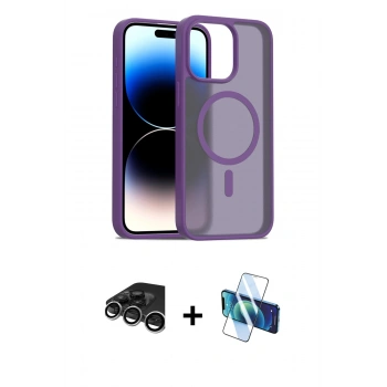 MARSİLYAN™- iPhone 15 Pro Kılıf Siluet Minimal Prime - Siyah 3D Antistatik Cam Ekran Koruyucu + Raze Metal Kamera Lens - GS