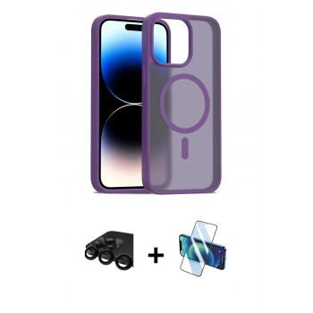 MARSİLYAN™- iPhone 15 Pro Kılıf Siluet Minimal Prime - Siyah 3D Antistatik Cam Ekran Koruyucu + Raze Metal Kamera Lens - SH