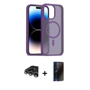 MARSİLYAN™- iPhone 15 Pro Kılıf Siluet Minimal Prime - Siyah 3D Antistatik Hayalet Cam Ekran Koruyucu + Raze Metal Kamera Lens - GS