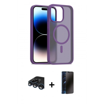MARSİLYAN™- iPhone 15 Pro Kılıf Siluet Minimal Prime - Siyah 3D Antistatik Hayalet Cam Ekran Koruyucu + Raze Metal Kamera Lens - LT