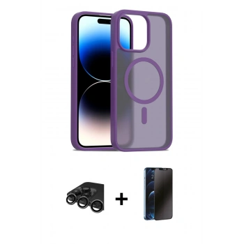 MARSİLYAN™- iPhone 15 Pro Kılıf Siluet Minimal Prime - Siyah 3D Antistatik Hayalet Cam Ekran Koruyucu + Raze Metal Kamera Lens - TMGI