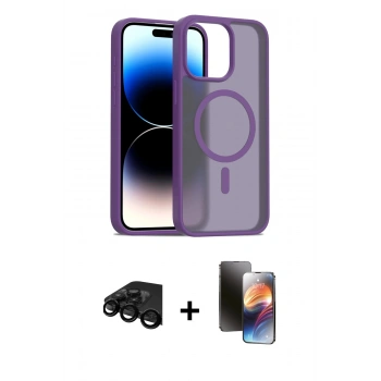 MARSİLYAN™- iPhone 15 Pro Kılıf Siluet Minimal Prime - Siyah 3D Antistatik Mat Seramik Nano Ekran Koruyucu + Raze Metal Kamera Lens - SH