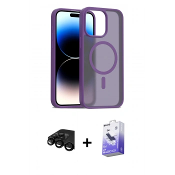 MARSİLYAN™- iPhone 15 Pro Kılıf Siluet Minimal Prime - Siyah Bilvis 5in1 5D Magic Hayalet Cam Ekran Koruyucu + Raze Metal Kamera Lens - SH