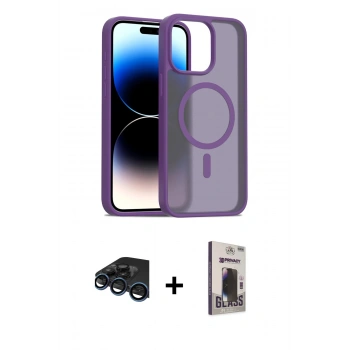 MARSİLYAN™- iPhone 15 Pro Kılıf Siluet Minimal Prime - Siyah Bilvis Hayalet Cam Ekran Koruyucu + Raze Metal Kamera Lens - LT