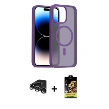 MARSİLYAN™- iPhone 15 Pro Kılıf Siluet Minimal Prime - Siyah Buffer Cam Ekran Koruyucu + Raze Metal Kamera Lens - GS