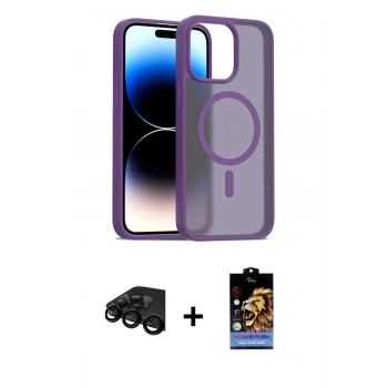 MARSİLYAN™- iPhone 15 Pro Kılıf Siluet Minimal Prime - Siyah Buffer Hayalet Cam Ekran Koruyucu + Raze Metal Kamera Lens - SH