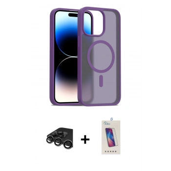 MARSİLYAN™- iPhone 15 Pro Kılıf Siluet Minimal Prime - Siyah Joko 5D Cam + Raze Metal Kamera Lens - TMGI