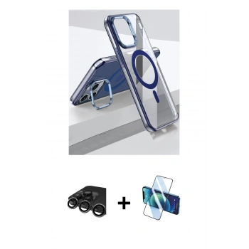 MARSİLYAN™- iPhone 15 Pro Kılıf Vadi Çizgi Özel Seri - Siyah 3D Antistatik Cam Ekran Koruyucu + Raze Metal Kamera Lens - TMGI