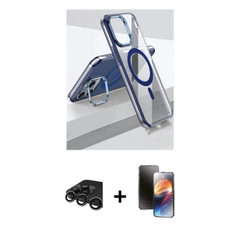 MARSİLYAN™- iPhone 15 Pro Kılıf Vadi Çizgi Özel Seri - Siyah 3D Antistatik Mat Seramik Nano Ekran Koruyucu + Raze Metal Kamera Lens - TMGI