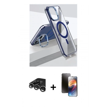 MARSİLYAN™- iPhone 15 Pro Kılıf Vadi Çizgi Özel Seri - Siyah 3D Antistatik Mat Seramik Nano Ekran Koruyucu + Raze Metal Kamera Lens - GS