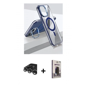 MARSİLYAN™- iPhone 15 Pro Kılıf Vadi Çizgi Özel Seri - Siyah Bilvis Hayalet Cam Ekran Koruyucu + Raze Metal Kamera Lens - GS