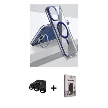 MARSİLYAN™- iPhone 15 Pro Kılıf Vadi Çizgi Özel Seri - Siyah Bilvis Hayalet Cam Ekran Koruyucu + Raze Metal Kamera Lens - SH
