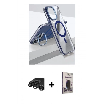 MARSİLYAN™- iPhone 15 Pro Kılıf Vadi Çizgi Özel Seri - Siyah Bilvis Hayalet Cam Ekran Koruyucu + Raze Metal Kamera Lens - TMGI