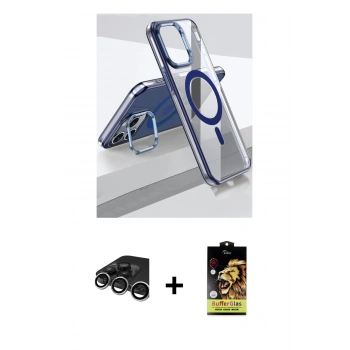 MARSİLYAN™- iPhone 15 Pro Kılıf Vadi Çizgi Özel Seri - Siyah Buffer Cam Ekran Koruyucu + Raze Metal Kamera Lens - GS