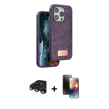 MARSİLYAN™- iPhone 15 Pro Kılıf Vadi Klasik Serisi - Siyah 3D Antistatik Mat Seramik Nano Ekran Koruyucu + Raze Metal Kamera Lens - LT