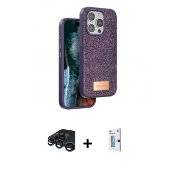 MARSİLYAN™- iPhone 15 Pro Kılıf Vadi Klasik Serisi - Siyah Bilvis 0.18mm Plus Cam Ekran Koruyucu + Raze Metal Kamera Lens - LT