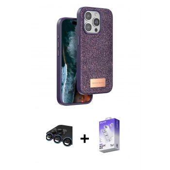 MARSİLYAN™- iPhone 15 Pro Kılıf Vadi Klasik Serisi - Siyah Bilvis 5in1 3D Magic Cam Ekran Koruyucu + Raze Metal Kamera Lens - LT