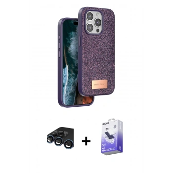 MARSİLYAN™- iPhone 15 Pro Kılıf Vadi Klasik Serisi - Siyah Bilvis 5in1 5D Magic Hayalet Cam Ekran Koruyucu + Raze Metal Kamera Lens - LT