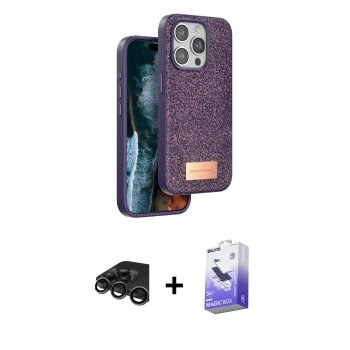MARSİLYAN™- iPhone 15 Pro Kılıf Vadi Klasik Serisi - Siyah Bilvis 5in1 5D Magic Hayalet Cam Ekran Koruyucu + Raze Metal Kamera Lens - TMGI