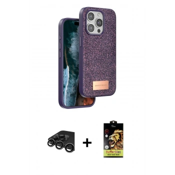 MARSİLYAN™- iPhone 15 Pro Kılıf Vadi Klasik Serisi - Siyah Buffer Cam Ekran Koruyucu + Raze Metal Kamera Lens - TMGI