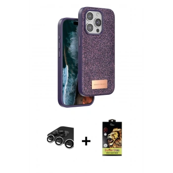 MARSİLYAN™- iPhone 15 Pro Kılıf Vadi Klasik Serisi - Siyah Buffer Cam Ekran Koruyucu + Raze Metal Kamera Lens - GS