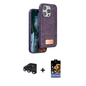 MARSİLYAN™- iPhone 15 Pro Kılıf Vadi Klasik Serisi - Siyah Buffer Hayalet Cam Ekran Koruyucu + Raze Metal Kamera Lens - LT