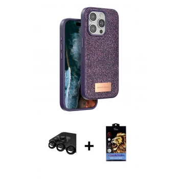 MARSİLYAN™- iPhone 15 Pro Kılıf Vadi Klasik Serisi - Siyah Buffer Hayalet Cam Ekran Koruyucu + Raze Metal Kamera Lens - SH