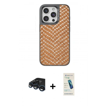 MARSİLYAN™- iPhone 15 Pro Kılıf Vadi Özel Seri - Şeffaf Pasifik Cam Ekran Koruyucu + Raze Metal Kamera Lens - LT