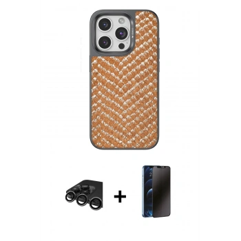 MARSİLYAN™- iPhone 15 Pro Kılıf Vadi Özel Seri - Siyah 3D Antistatik Hayalet Cam Ekran Koruyucu + Raze Metal Kamera Lens - TMGI