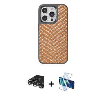 MARSİLYAN™- iPhone 15 Pro Kılıf Vadi Özel Seri - Siyah 3D Antistatik Seramik Nano Ekran Koruyucu + Raze Metal Kamera Lens - GS