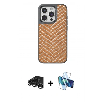 MARSİLYAN™- iPhone 15 Pro Kılıf Vadi Özel Seri - Siyah 3D Antistatik Seramik Nano Ekran Koruyucu + Raze Metal Kamera Lens - TMGI