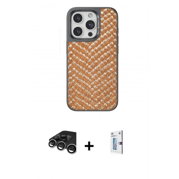 MARSİLYAN™- iPhone 15 Pro Kılıf Vadi Özel Seri - Siyah Bilvis 0.18mm Plus Cam Ekran Koruyucu + Raze Metal Kamera Lens - GS
