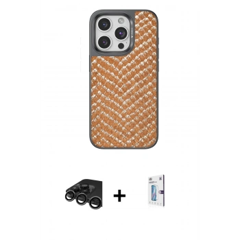 MARSİLYAN™- iPhone 15 Pro Kılıf Vadi Özel Seri - Siyah Bilvis 0.18mm Plus Cam Ekran Koruyucu + Raze Metal Kamera Lens - TMGI