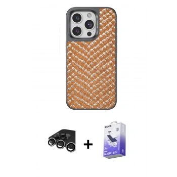 MARSİLYAN™- iPhone 15 Pro Kılıf Vadi Özel Seri - Siyah Bilvis 5in1 5D Magic Hayalet Cam Ekran Koruyucu + Raze Metal Kamera Lens - GS