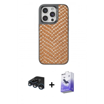 MARSİLYAN™- iPhone 15 Pro Kılıf Vadi Özel Seri - Siyah Bilvis 5in1 5D Magic Hayalet Cam Ekran Koruyucu + Raze Metal Kamera Lens - LT