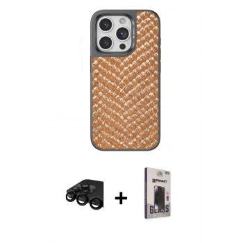 MARSİLYAN™- iPhone 15 Pro Kılıf Vadi Özel Seri - Siyah Bilvis Hayalet Cam Ekran Koruyucu + Raze Metal Kamera Lens - SH
