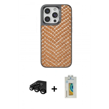 MARSİLYAN™- iPhone 15 Pro Kılıf Vadi Özel Seri - Siyah Polymer Nano Ekran Koruyucu + Raze Metal Kamera Lens - SH