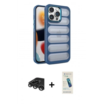 MARSİLYAN™- iPhone 15 Pro Kılıf Yadigar Doku Özel Seri - Şeffaf Pasifik Cam Ekran Koruyucu + Raze Metal Kamera Lens - TMGI
