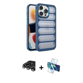 MARSİLYAN™- iPhone 15 Pro Kılıf Yadigar Doku Özel Seri - Siyah 3D Antistatik Cam Ekran Koruyucu + Raze Metal Kamera Lens - GS