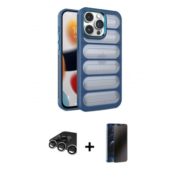 MARSİLYAN™- iPhone 15 Pro Kılıf Yadigar Doku Özel Seri - Siyah 3D Antistatik Hayalet Cam Ekran Koruyucu + Raze Metal Kamera Lens - GS