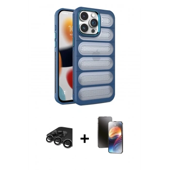 MARSİLYAN™- iPhone 15 Pro Kılıf Yadigar Doku Özel Seri - Siyah 3D Antistatik Mat Seramik Nano Ekran Koruyucu + Raze Metal Kamera Lens - TMGI