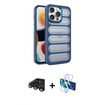 MARSİLYAN™- iPhone 15 Pro Kılıf Yadigar Doku Özel Seri - Siyah 3D Antistatik Seramik Nano Ekran Koruyucu + Raze Metal Kamera Lens - TMGI