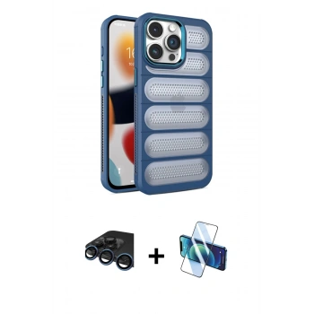 MARSİLYAN™- iPhone 15 Pro Kılıf Yadigar Doku Özel Seri - Siyah 3D Antistatik Seramik Nano Ekran Koruyucu + Raze Metal Kamera Lens - LT