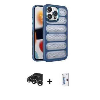 MARSİLYAN™- iPhone 15 Pro Kılıf Yadigar Doku Özel Seri - Siyah Bilvis 0.18mm Plus Cam Ekran Koruyucu + Raze Metal Kamera Lens - GS